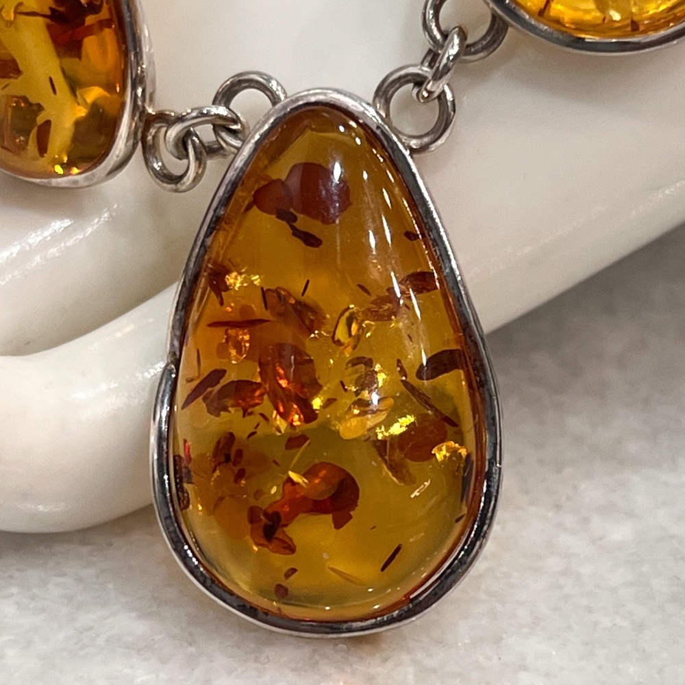 Baltic Amber Sterling Silver Trio Pendant Necklace - Picture 5 of 12